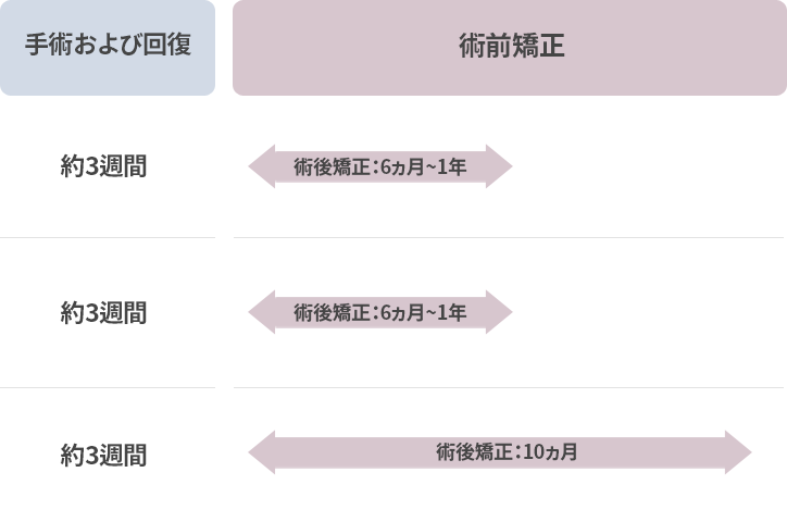 手術時期別の両顎手術の種類